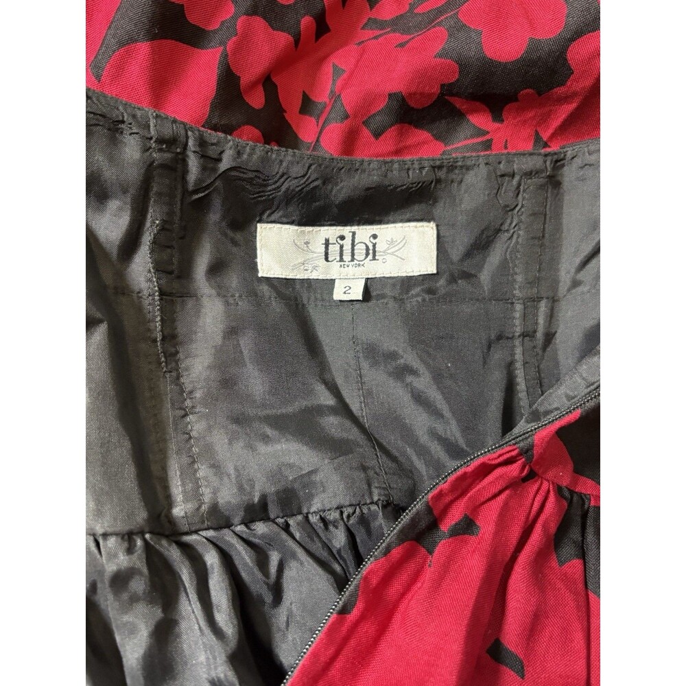 Tibi Floral Silk Strapless Dress Size 2 Inside Elastic Strap Lined Red Black - Picture 3 of 9